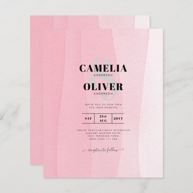 BUDGET Moderne Iced rose Ombre Mariage Invite (Devant / Derrière)