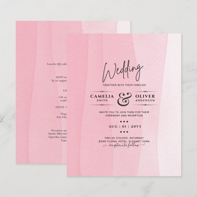 BUDGET Moderne Iced rose Ombre Mariage Invite (Devant / Derrière)