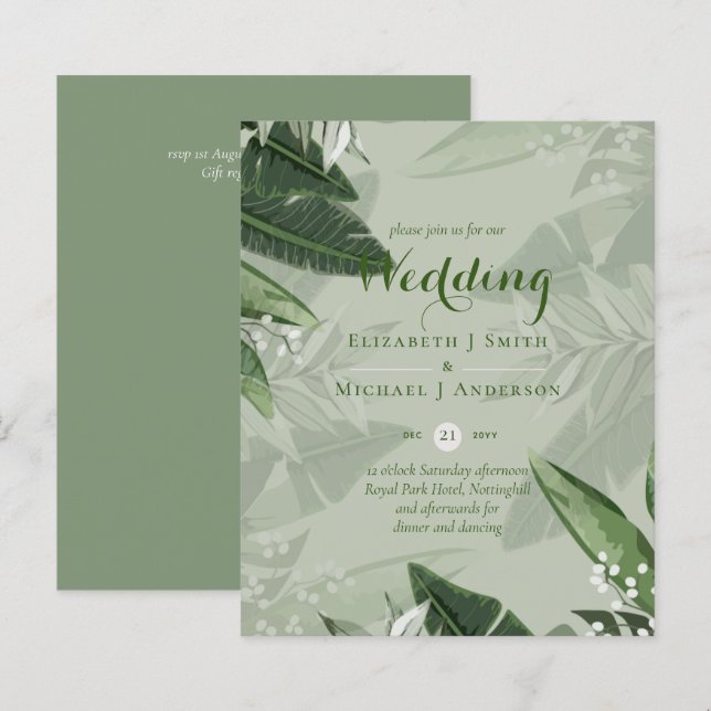 BUDGET Moderne Jardin Feuilles Faire-part de maria (Devant / Derrière)