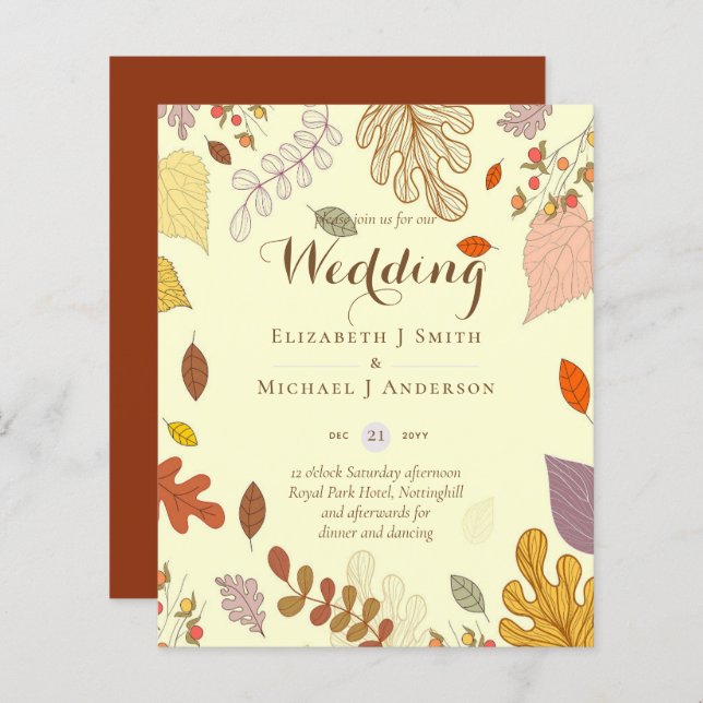 BUDGET Moderne Jardin Feuilles Faire-part de maria (Devant / Derrière)