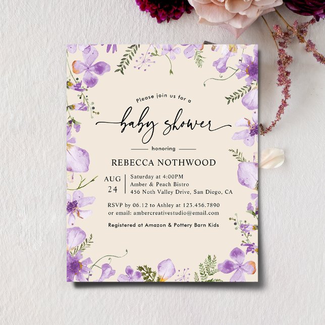 Budget Moderne Lavender Baby shower Invitation (Créateur téléchargé)