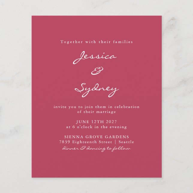 Budget Moderne Mariage de script Magenta (Devant)