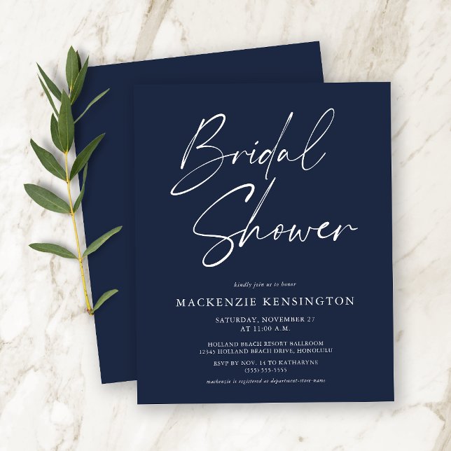 Budget Moderne Marine Blue Bridal Shower Invitatio (Créateur téléchargé)