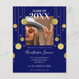 Budget Moderne Marine & Gold Graduation Invitation