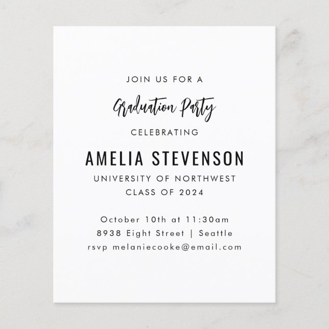 Budget Moderne Minimal Graduation Party Invitation (Devant)