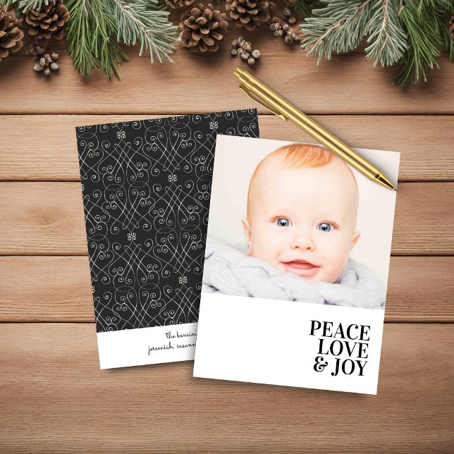 Budget Moderne Minimal Paix Amour Joie Vacances Ph (Budget Modern Minimal Peace Love Joy Photo Holiday Card)