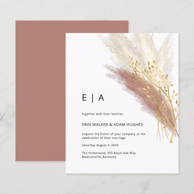 Budget Moderne Monogramme Boho rose or Pampas Gris (Devant / Derrière)