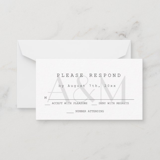 Budget Moderne Monogramme Mariage Cartes RSVP (Devant)