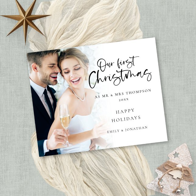 Budget Moderne Notre premier Noël M. Mme Photo (Value budget price smaller 4.5 x 5.6" alternative)