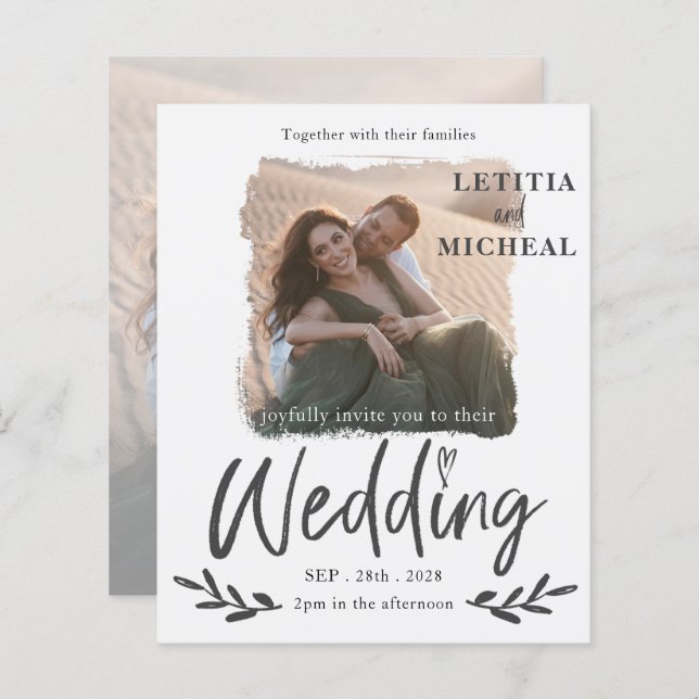 Budget moderne photo blanche Faire-part de mariage (Devant / Derrière)