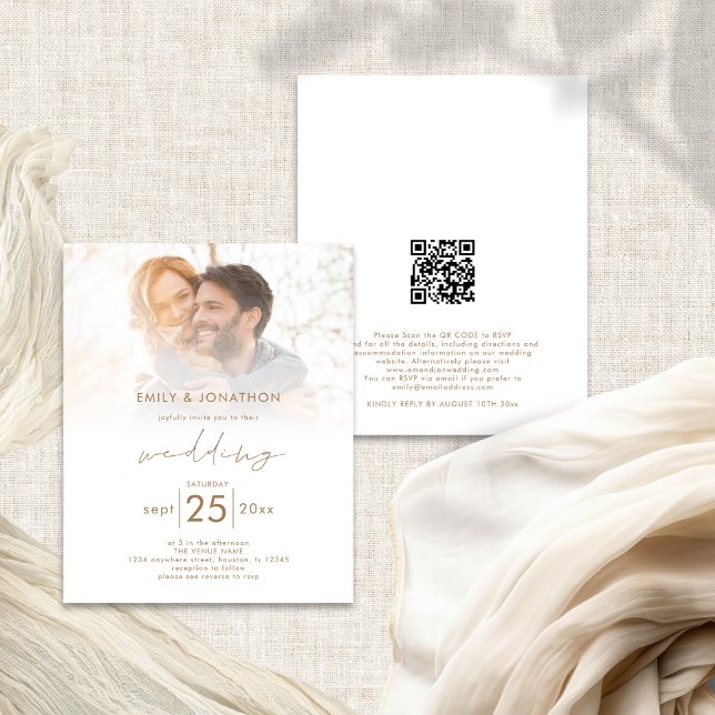 Budget Moderne Photo Overlay QR Code Mariage Invit (Front and back view)