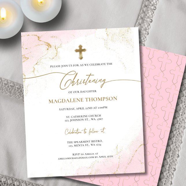 Budget Moderne Pink Gold Cross Christening fille (Créateur téléchargé)