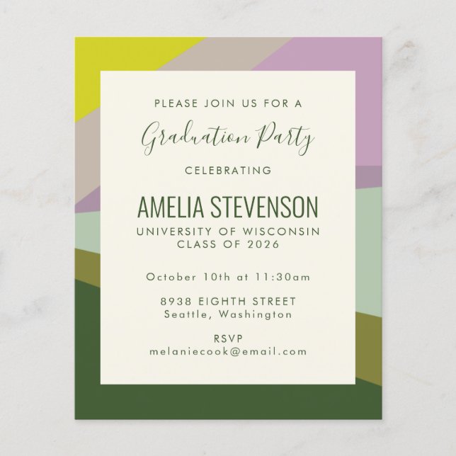 Budget Moderne Purple Green Graduation Invitation (Devant)