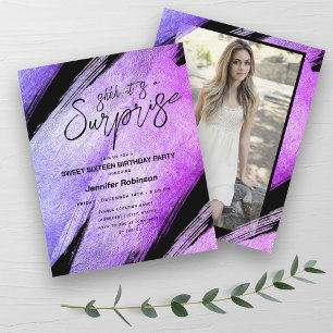 Budget Moderne Purple Surprise Sweet 16 Invitation