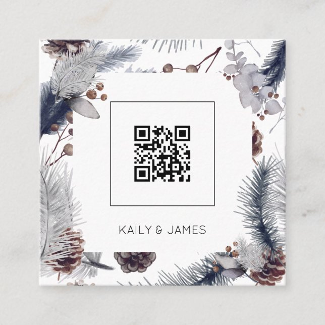 Budget moderne QR Code Hiver Mariage invitation (Devant)