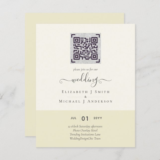 BUDGET Moderne QR Scanning Code Mariage Invite (Devant / Derrière)