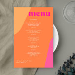 Budget moderne rétro abstrait menu mariage modèle<br><div class="desc">Formes Abstraites rétro style vintage unique budget abordable carte de menu mariage avec typographie audacieuse dans un moderne dynamique magenta rose chaud et orange chic palette de couleurs.         Veuillez noter que toutes les couleurs sont modifiables.                    Convient pour les mariages contemporains décontractés.</div>