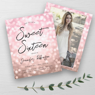 Budget Moderne Rose Gold Photo Sweet 16 Invitation