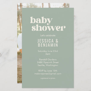 Budget Moderne Sage Vert Baby shower Photo Invitat
