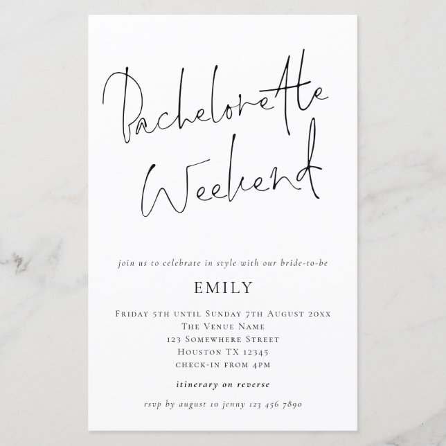 Budget Moderne Script Bachelorette Invitation de f (Devant)