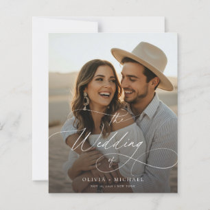 Budget Moderne Script Boho Photo Wedding Invite