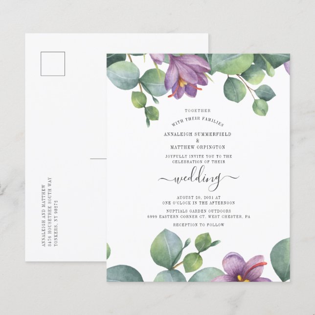 Budget Moderne Script Eucalyptus Aquarelle Invitat (Devant / Derrière)