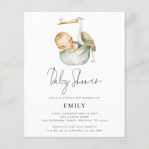 Budget moderne Script mignon Stork et Baby shower