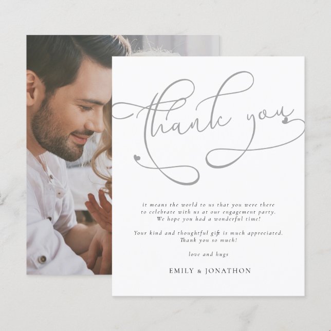Budget Moderne Script Photo Fiançailles Merci (Devant / Derrière)