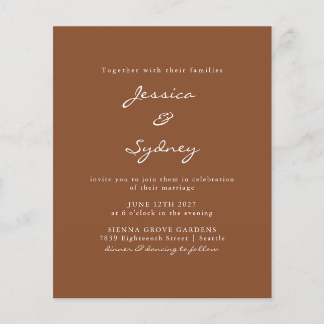 Budget moderne Sienna Script Faire-part de mariage (Devant)