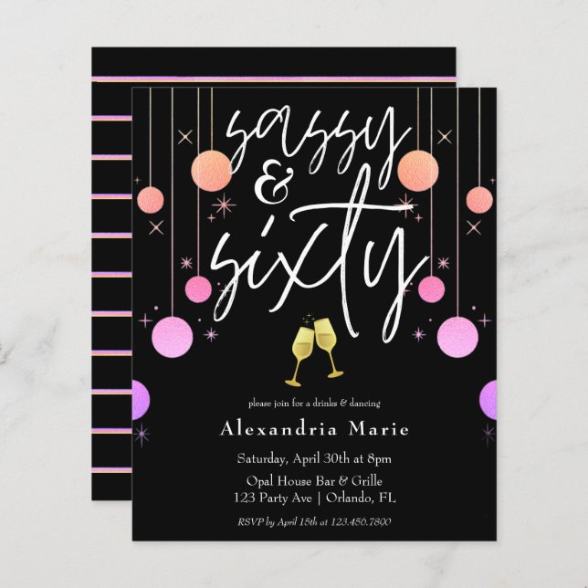 Budget Moderne Sparkle Sassy & 60 Anniversaire (Devant / Derrière)