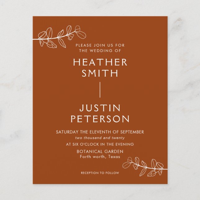 Budget Moderne Terracotta Boho Invitations de mari (Devant)