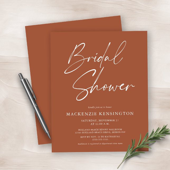 Budget Moderne Terracotta Bridal Shower Invitation (Créateur téléchargé)