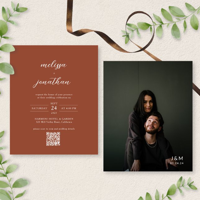 BUDGET Moderne Terracotta Photo QR Code Mariage (Créateur téléchargé)