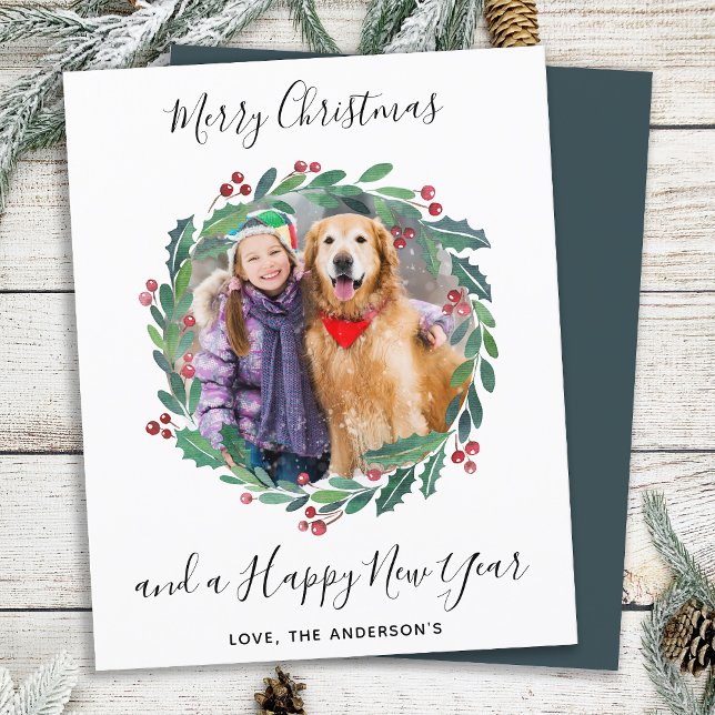 Budget Moderne Verdure Wreath Carte photo de Noël (Créateur téléchargé)