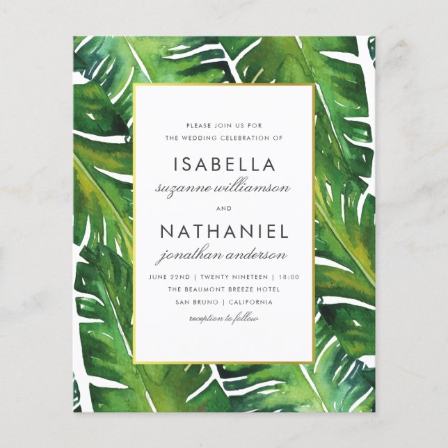 Budget Moderne Vert Feuille Tropical Mariage  (Devant)