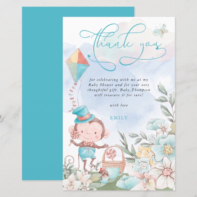 Budget Monkey Boy Baby shower pique-nique Merci (Devant / Derrière)