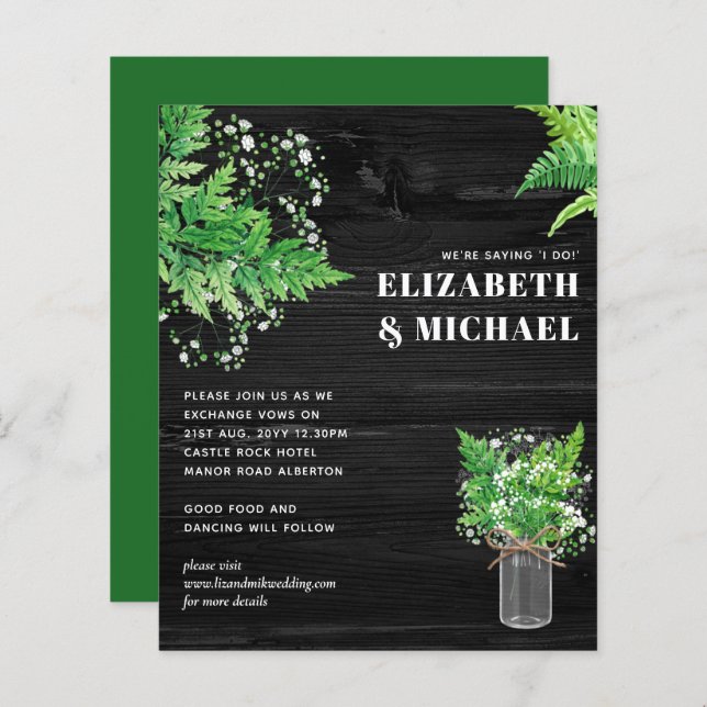 BUDGET Monochromatique Ferme verte Mariage Invitat (Devant / Derrière)