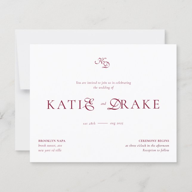 BUDGET Monogram Deep Burgundy Script Wedding (Devant)