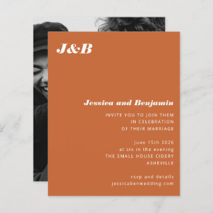 Budget Monogram Orange Photo Faire-part de mariage