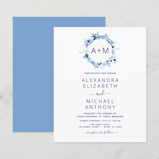 Budget Monogramme Dusty Blue Floral Mariage (Devant / Derrière)