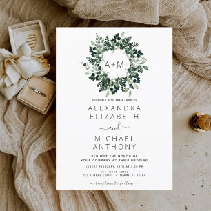 Budget Monogramme Emerald Green Wedding Invitation