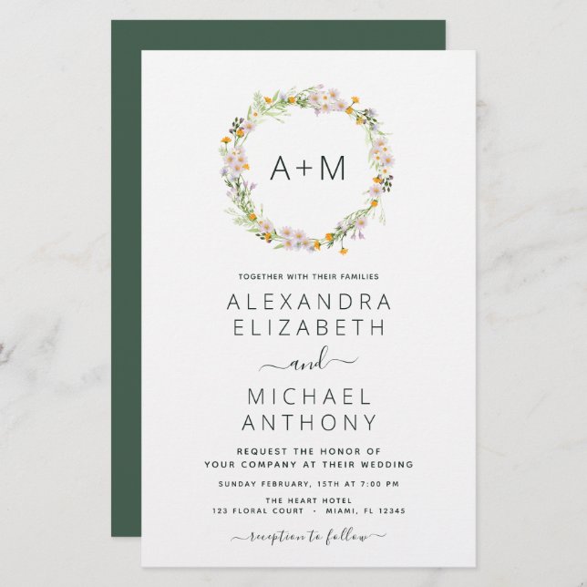 Budget Monogramme Fleurs sauvages Emerald Green Ma (Devant / Derrière)