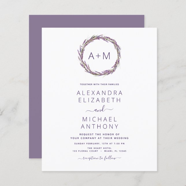 Budget Monogramme Floral Dusty Purple Mariage (Devant / Derrière)