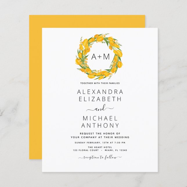 Budget Monogramme Jaune Orange Mariage Floral (Devant / Derrière)