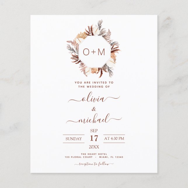 Budget Monogramme Terracotta Pampas Mariage (Devant)