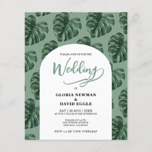 Budget Monstera Feuille Mariage QR Code Invitation