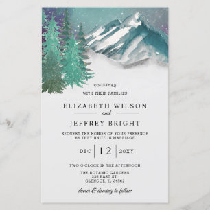 Budget Montagnes Pine Hiver Mariage Invitation