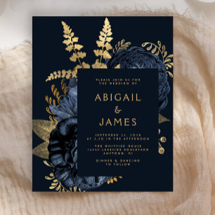 Budget Moody Dark Floral Navy Blue Gold Mariage