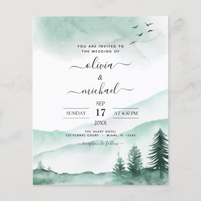 Budget Mountain Rustic Watercolor Mariage (Devant)