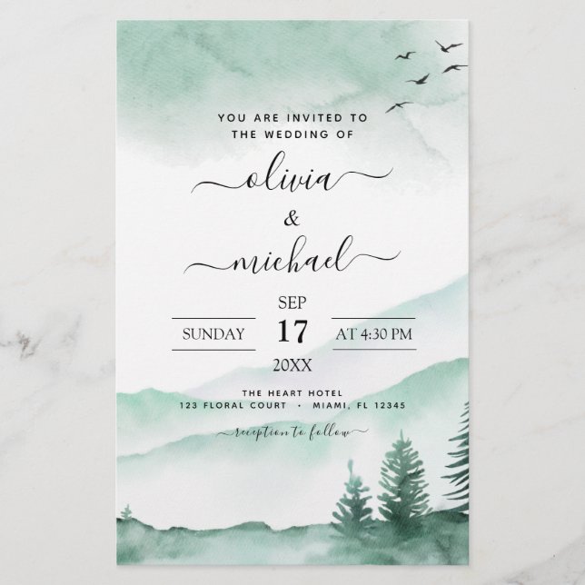 Budget Mountain Rustic Watercolor Mariage (Devant)